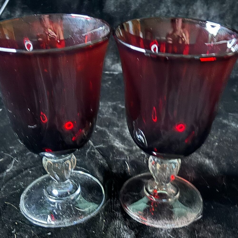 Set of 2 Ruby Red Glass Goblets
